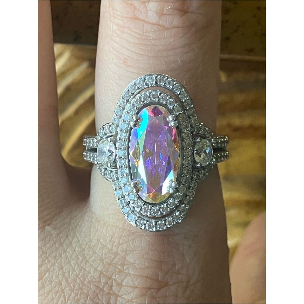 Judith Ripka Aurora Borealis Cocktail Ring Size 9